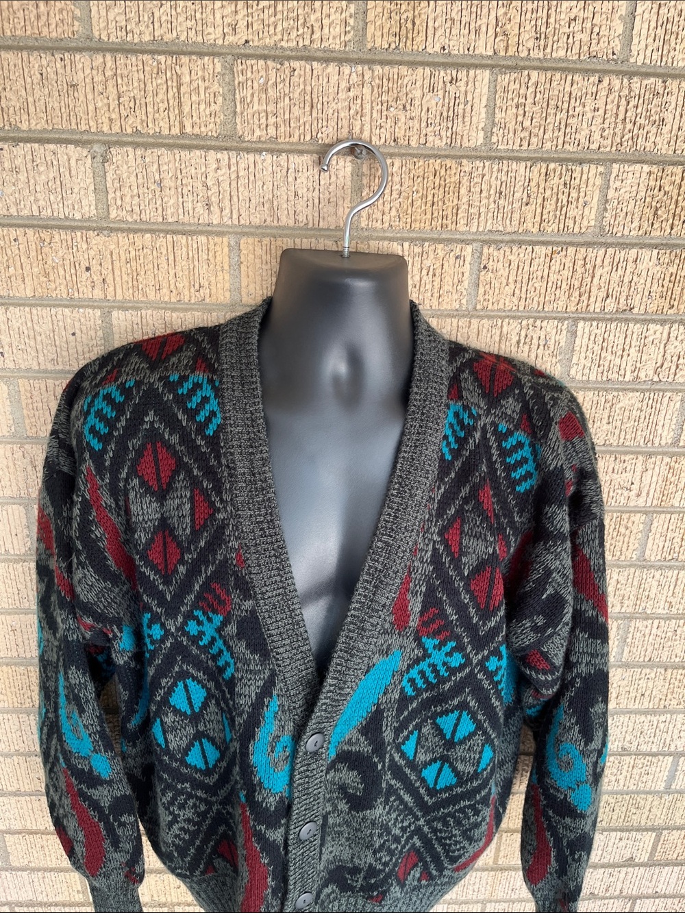 SIR WILLIAM Vtg Cosby Geometric Cardigan Sweater Vtg 80s/90s Grandpa Unisex L